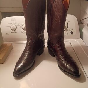 Lucchese Brown Burgundy Full Quill Ostrich Western Cowboy Boots 8 2E??